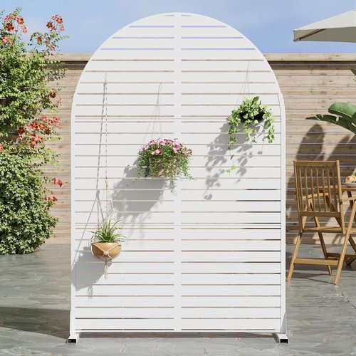 Casaphoria Arched Metal Privacy Screen - Elegant 72" H x 47" W Freestanding Outdoor Decor | Versatile White-Louvered Panels for Deck, Patio & Balcony