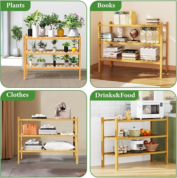 RONGJlA 3 Tier Bamboo Shoe Rack for Closet Free Standing Wood Shoe Shelf Storage Organizer for Entryway Small Space Stackable, Natural