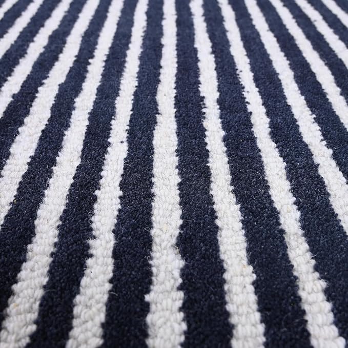 Modern Handmade Wool Area Rug, Abstract Curved Line Geometric Carpet for Living Room Bedroom, Contemporary Tufted Indoor Rug with Soft Pile and Cotton Backing (Ink, 5' x 7')