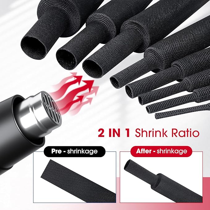 2 in 1 Heat Shrink Braided Sleeving Fabric Tubing-Ideal fit Irregular Shape Hose/Cable/Wire (1/2"(12mm), 60FT)