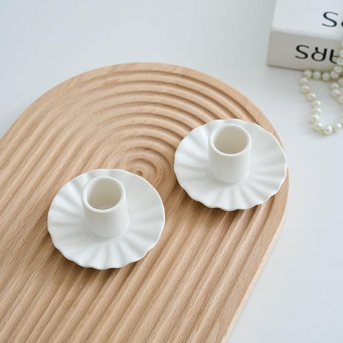 Ceramic Taper Candle Holders,Vintage Candlestick Holder Centerpieces for Home Wedding Decoration, Housewarming Gifts,Pack of 2 (Round B Style)