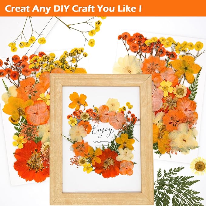 30Pcs Dried Pressed Natural Flowers for Resin Molds Real Pressed Flowers Dry Leaves Bulk Natural Herbs Kit for DIY Scrapbooking Art Crafts Jewelry Molds Candle Soap Making Nails Decor (Orange)