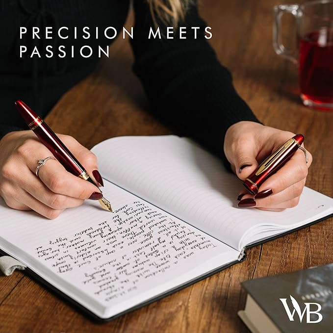 Wordsworth & Black Majesti Fountain Pen-(Red), Luxury Case, 24K Gold Finish; 18K Gilded Extra Fine Nib- Ink Cartridges, Refillable Ink Converter-Calligraphy Pen-Best Business Gift Set for Men & Women