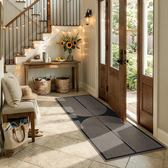 Lahome Enfys Modern Rainbow Hallway Runner Rug, 2x6 Washable Easy Jute Rugs for Entryway Kitchen Farmhouse Indoor Outdoor Carpet, Non Slip Runner for Porch Bedroom Laundry Front Door
