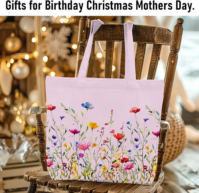 Decohim Multiple Packs Floral Japanese Print Canvas Tote Bag Reusable Grocery Bags Gifts for Women Girls Birthday Christmas