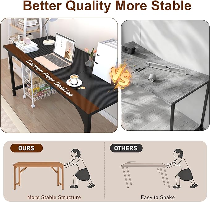 Computer Desk, 47 Inch Home Office Desks, Office Desk for Gaming Writing Study Work, Study Table with Large Legroom, Computer Desk with Metal Frame, Modern Simple Home Office Desk for Bedroom