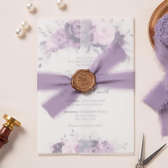 DORIS HOME Pastle Purple Chiffon Ribbon for Flower Bouquet, 1" x21Yd Fabric Ribbon for Gift Wrapping, Handmade Frayed Ribbon for Wedding Invitations/Christmas Decorations