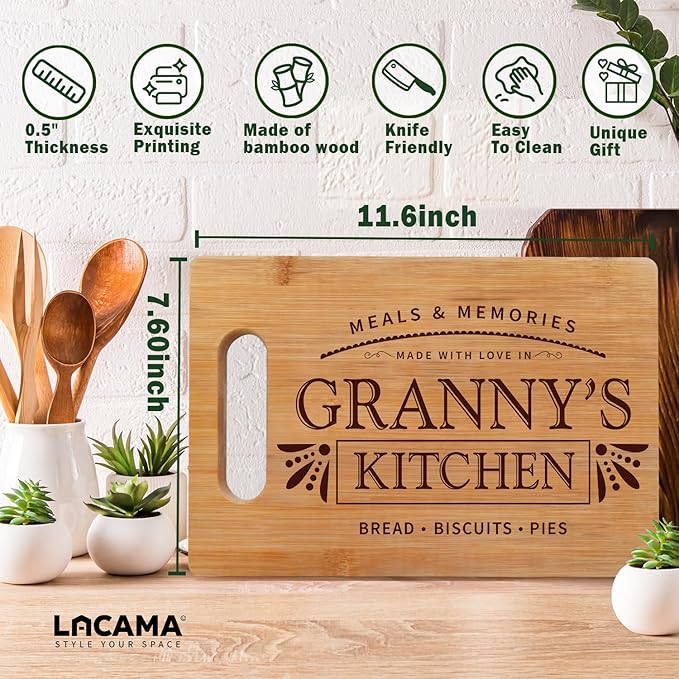 Lacama Granny Gifts, Christmas Birthday Cutting Board for Grandma Granny from Grandkids, Grandmother Gifts Cutting Chopping Boards for Kitchen, Granny's Kitchen Decorative Bamboo Cutting Board