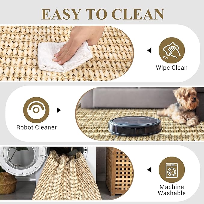 Washable 10x13 Modern Braided Print Area Rug for Living Room Low Pile Soft Bedroom Rugs Non Slip Modern Large Carpet Thin Foldable Boho Vintage Indoor Carpet for Playroom Open Living Room,Camel