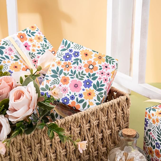 WRAPAHOLIC Kraft Floral Wrapping Paper Roll - Mini Roll - 17 Inch x 33 Feet - Ditsy Flower Wrapping Paper, Perfect for Wedding, Birthday, Bridal Shower, Tea Party