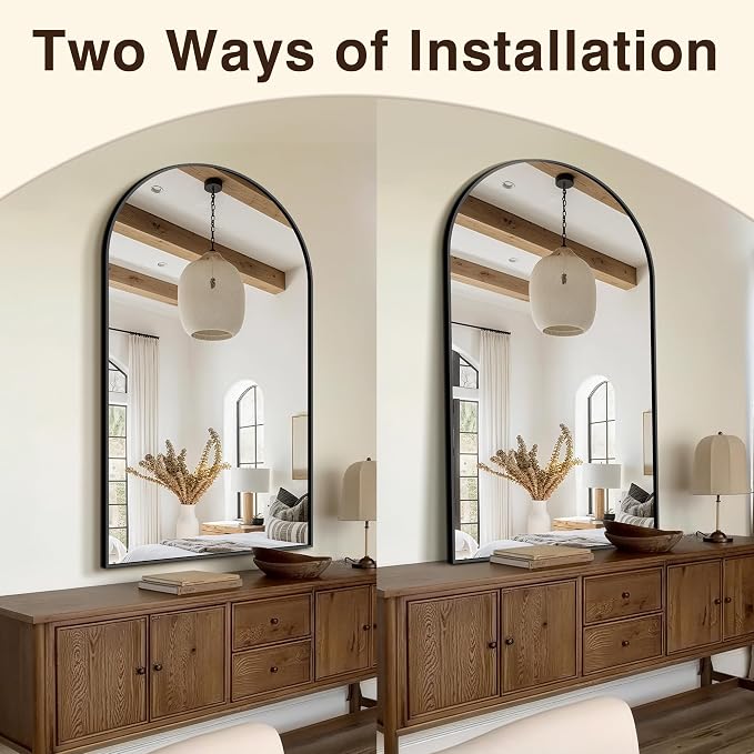 FICTOR Bathroom Mirror for Wall, Arched Vanity Bathroom Mirror for Over Sink, Metal Framed with HD Shatter-Proof Glass for Entryway, Living Room,Bedroom(30” x 55”, Black)