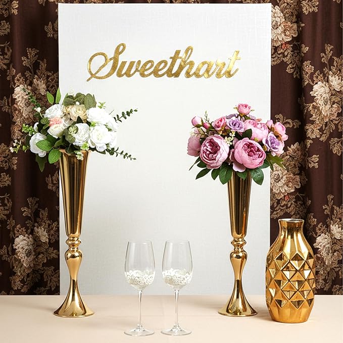Set of 2 Tall Gold Vases for Centerpieces, 21.9" Metal Trumpet Flower Stand for Wedding Party Dinner Table Decor, Anniversary Celebration Gold Vase Centerpieces for Table