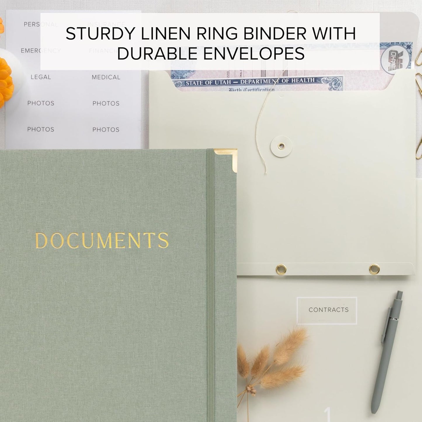 Sturdy Document Organizer Set - Beautiful Linen 3-Ring Binder with Expanding Storage & Labels