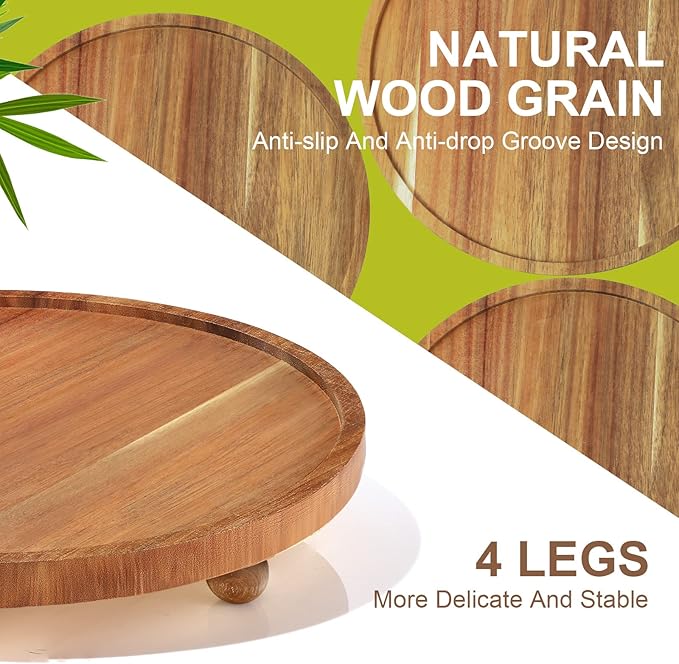 Sieral 2 Pieces Wooden Plant Riser Stands Wood Pedestal Round Acacia Wood Soap Stand Farmhouse Wooden Plant Tray for Indoor Outdoor Home, Garden Patio Decorative, 9.8 Inch Diameter