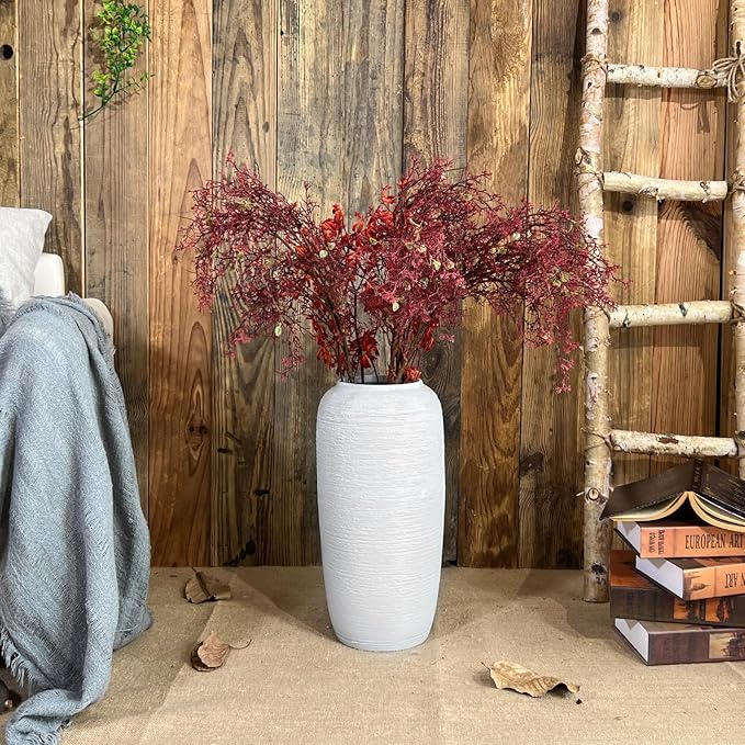 Large Rustic Ceramic Farmhouse Vase,15.7 Inch Tall Pottery Decor Floor Vases Vintage Flower Vases for Home Living Room Entryway Table Centerpiece Decor,Terracotta Vase,Wedding Gift,White