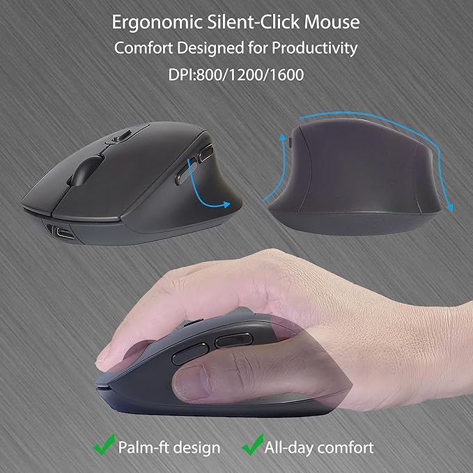 Wireless Quiet Keyboard & Mouse Combo with Magnetic Ergonomic Design Keyboard and Mouse Wrist Rest,Relief Typing Pain, Wrist Rest Support Hand and Arm, 2.4G Stable Connection,Adjustable DPI