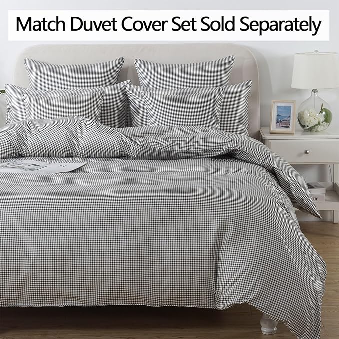 FADFAY Black Plaid Twin XL Size Sheets 100% Cotton Geometric Checker Bedding Teens Grid White Gingham Pattern College Bedding Deep Pocket Sheets with 2 Pillowcases Ultra Soft 4pcs, Twin Extro Long