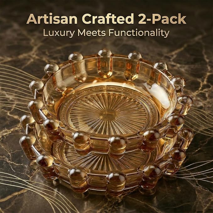 Bubble Smoky Glass Candle Holder – Modern Anthropologie-Inspired Decor Dish for Small Candles & Diffusers | Stylish Tabletop Accent for Home Bar & Cozy Living Spaces (2, Golden (Amber))