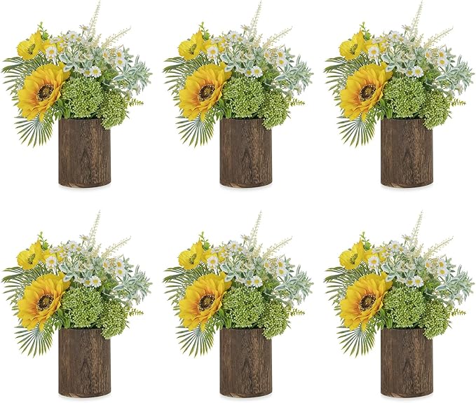 NUPTIO Wood Vases Rustic Centerpiece: 6 Pcs 5.1" Wooden Vase for Home Decor - Brown Small Vase for Wedding Table Living Room Shelf Decor
