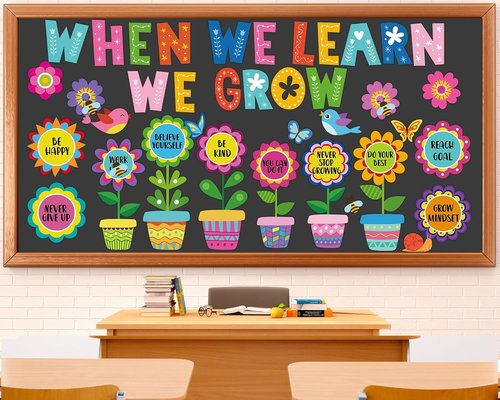 Skiennix 82-Pcs Summer Flower Growth Mindset Bulletin Board Set - Colorful Floral Cutouts for Classrooms