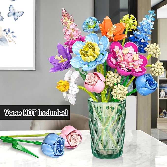 Flower Bouquet Building Set, 888 PCS Botanical Collection Building Block Toy, Flowers Rose Plant Home Decor, Valentine's Day Christmas Birthday Gift for Adults Women Boys Girls 8+