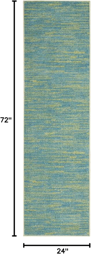 Nourison Home Nourison Essentials Blue Green 2' x 6' Area Rug - Easy Clean, Non Shedding, Bed Room, Living Room, Dining Room, Kitchen (6' Runner)