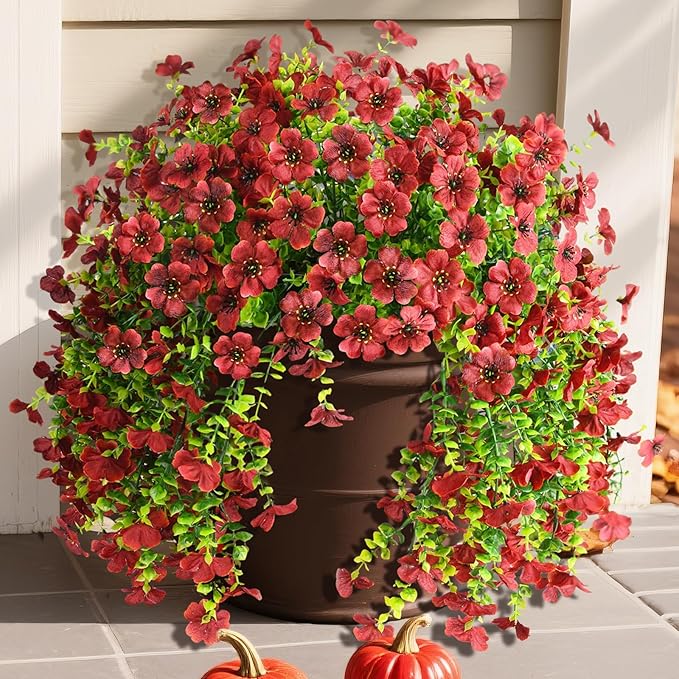 Artificial Fake Mums Fall Flowers Plants for Outdoor Decoration, 2 PCS Faux Daisy Silk Flowers Outside UV Resistant Realistic Home Autumn Decor for Porch Patio Balcony Garden Window Box(Brown)