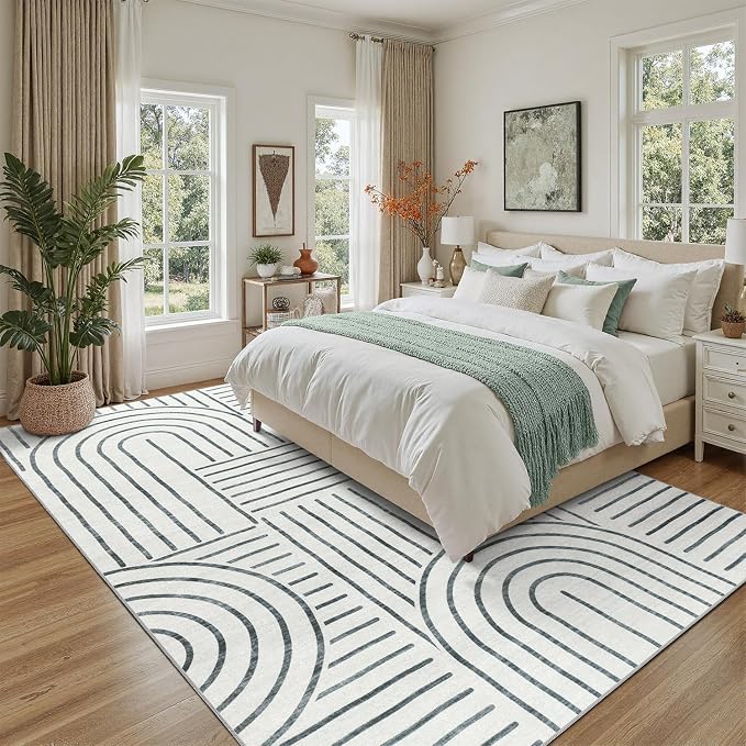 DCX Abstract Machine Washable 6x9 Rug, Gray Modern Accent Rug for Living Room, Soft Low Pile Non Slip Carpet, Kid & Pet Friendly Stain Resistant Rug for Bedroom Dining Room Office