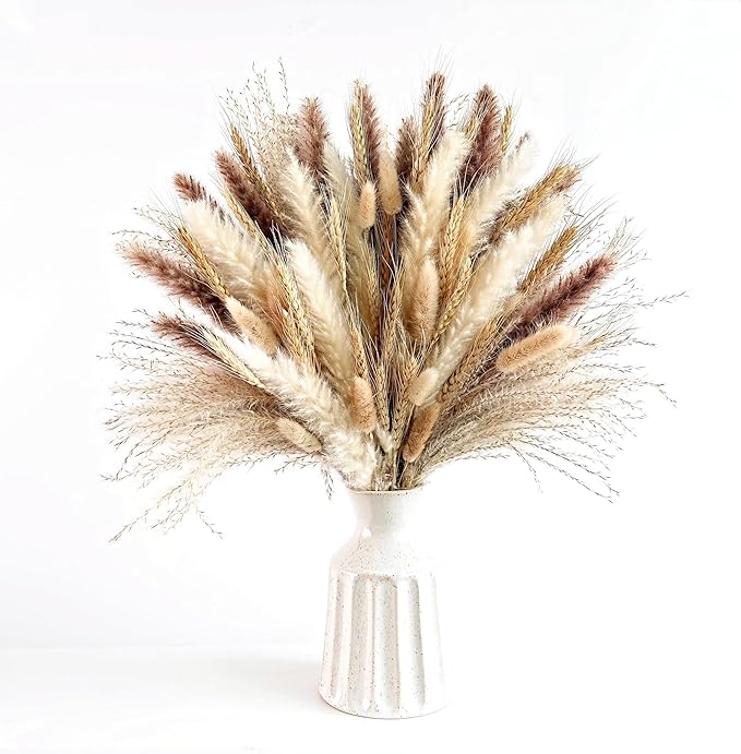 Dried Wheat Stalks and Pampas Grass Decor – 5 Types of Natural Dried Florals Including Wheat, Pampas Grass, Bunny Tails, and Dried Flowers – Fall Floral Arrangements for Vase, Farmhouse & Table Decor