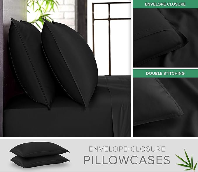 Pure Bamboo King Sheets, Genuine 100% Organic Viscose Derived from Bamboo Bed Sheet Set, Luxuriously Soft & Cooling, Double Stitching, 2 Year Quality Promise (King, Black)