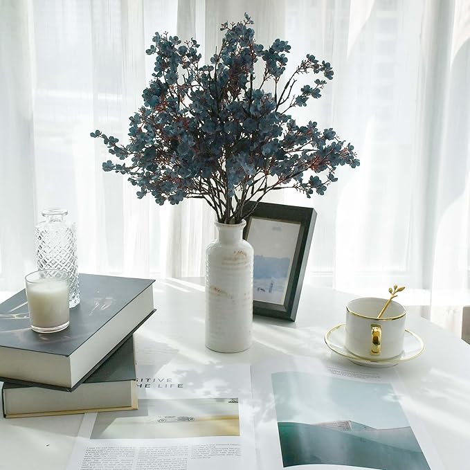 Mandy's Dusty Blue Artificial Baby’s Breath European Flowers 6 Bundles Silk Gypsophila with Bendable Stems for Fall Thanksgiving & Christmas Centerpiece Wedding Decor and Table Arrangements