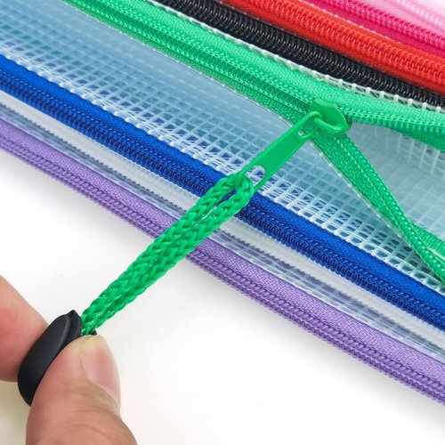 AUSTARK Plastic Mesh Zipper Pouch - 12 Waterproof File Bags with Label Pocket | A6 Size 6.3x4.7 in