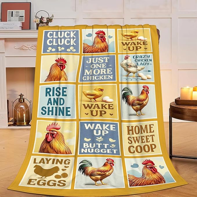 Chicken Blanket Rooster Throw Blanket Farm Animal Soft Cozy Fleece Fuzzy Stuffed Plush Flannel Gifts for Girls Women Boys Kids Adults 40''x50''