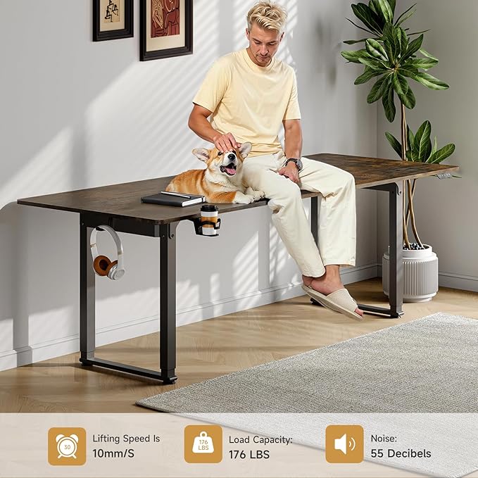 ONBRILL Standing Desk, 71x32 Inches Rectangle Stand Up Desk with 4 Legs, Dual Motor and Memory Controller, Adjustable Height from 28-46 Inches for Home and Computer Workstation, Rustic Brown