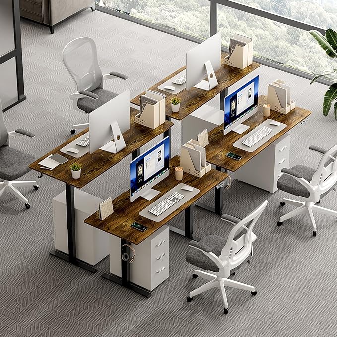 48 x 24 Inch Electric Standing Desk Adjustable Height, Sit Stand Desk, Stand up Desk for Home Office, Computer Workstation (Spliced Desktop,Rustic Brown)