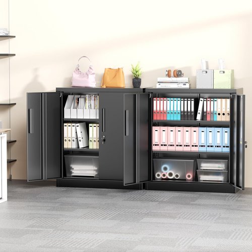 Greenvelly Metal Storage Cabinet - Lockable 36” Utility Cabinet with Doors & Shelves | Black for Office & Garage