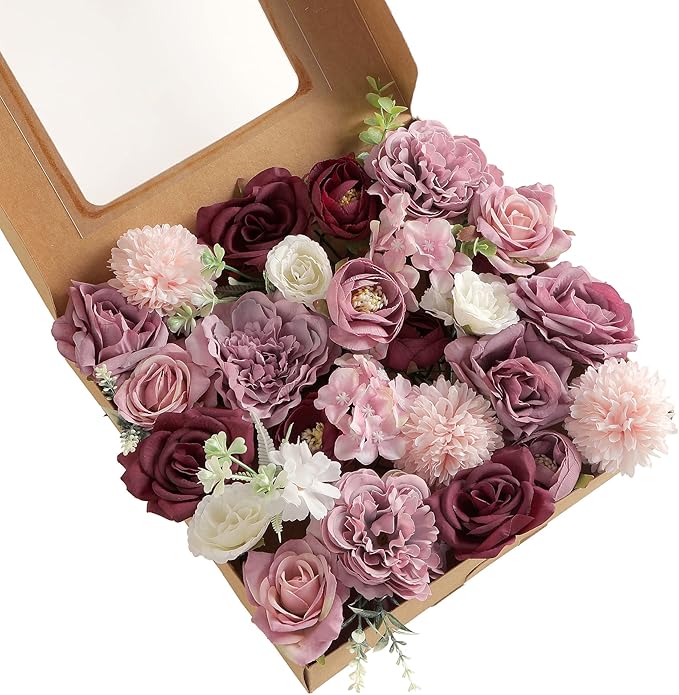 Artificial Flowers Combo, Fake Flowers for DIY Tables Centerpieces Baby Shower Bridal Shower Wedding Bouquet Arrangements Party Candle Holder Cake Decor Flower Home Decorations