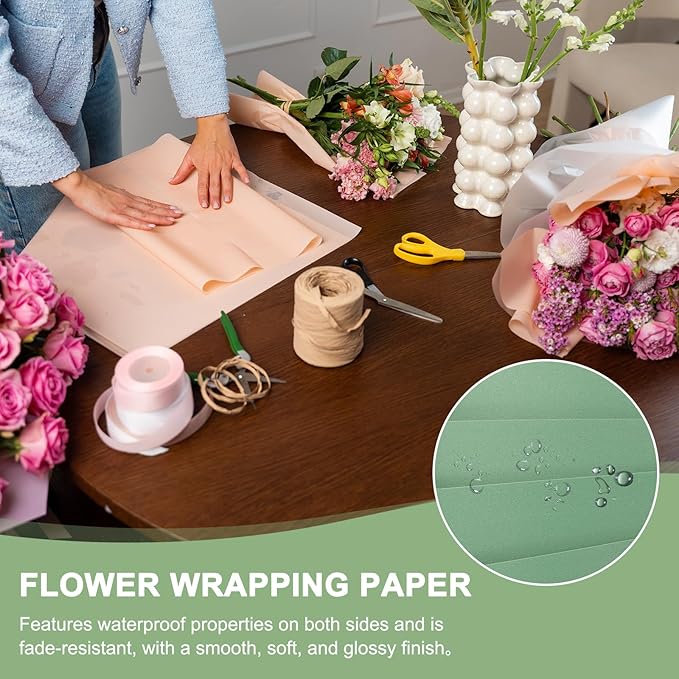 PATIKIL Flower Gift Wrapping Paper, 20 Sheets Double Sided Waterproof Bouquet Paper Wrap Florist Packaging Floral Papers for Wedding DIY Craft Valentine Mother's Day, Dark Green
