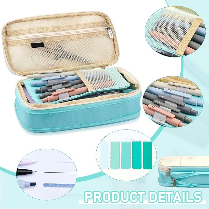 Sinload 60 Pcs Aesthetic Book Annotation Kit School Supplies Cute Pencil Case 12 Highlighter 5 Gel Pen 6 Mechanical Pencil 5 Magnetic Bookmark 1220 Pcs Sticky Note Tab Student Stationary(Mint Green)