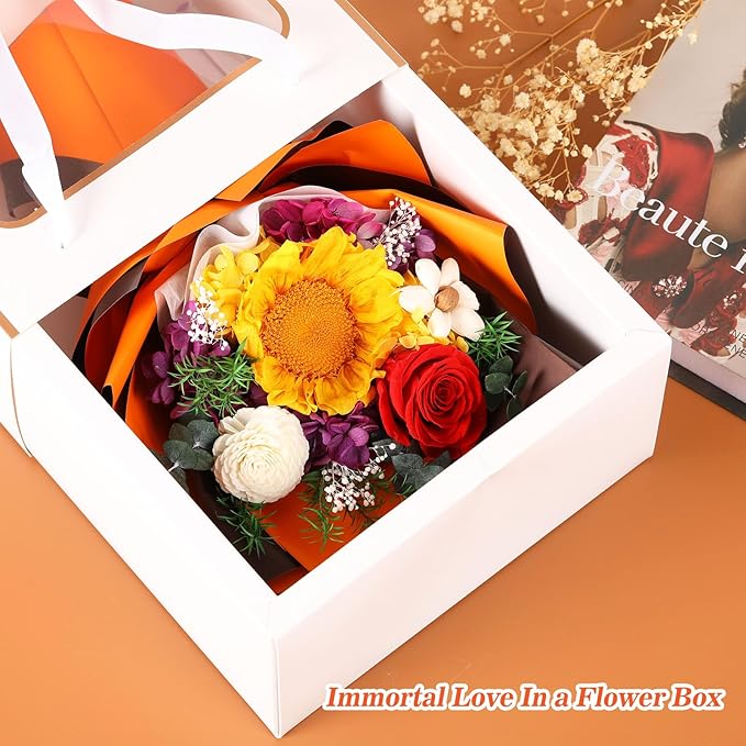 Jtoder Forever Flowers for Delivery, Preserved Flower Bouquets, Long Lasting Orange Sunflower Roses, Gifts Bouquet for Mother Wife Girlfriend on Festivals Birthday Anniversary