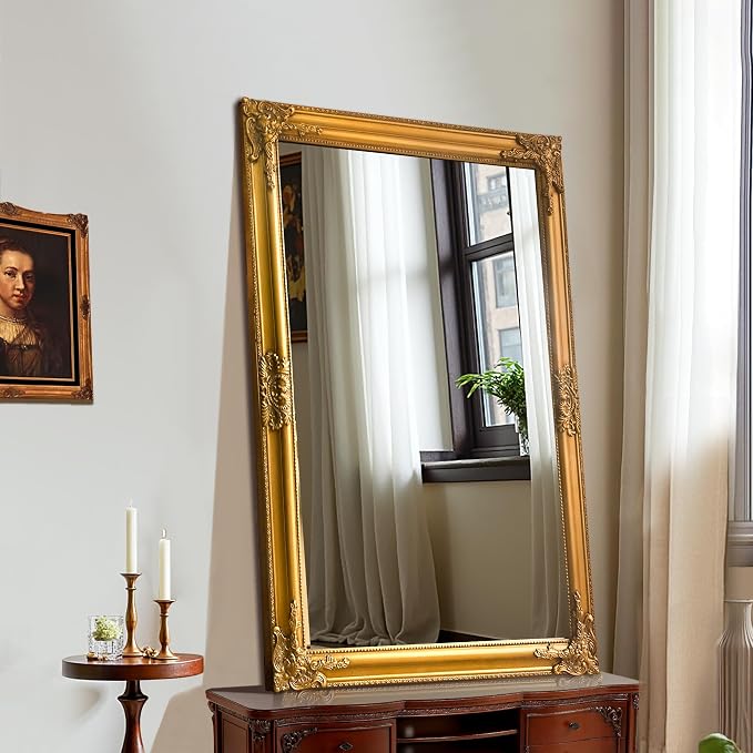 TRAHOME Vintage Gold Mirror for Wall, 28"x40" Antique Decorative Baroque Mirror with Imitation Metal Frame, Ornate Decorative Wall Mirror Decor for Entryway, Fireplace, Living Room, Hallway, Bathroom
