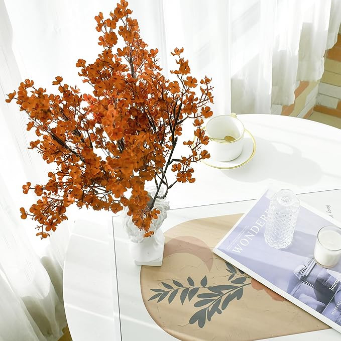 Mandy's Burnt Orange Artificial Baby’s Breath European Flowers 15 Bundles Silk Gypsophila with Bendable Stems for Fall Thanksgiving & Christmas Centerpiece Wedding Decor and Table Arrangements