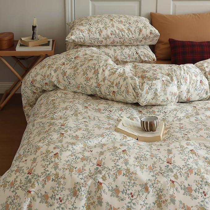 HighBuy Pink Flowers Duvet Cover Twin XL Kid Girl Cottagecore Bedding Comforter Cover with 2 Pillowcase Soft Cotton Peach Floral Bedding Set Twin XL Boho Duvet Cover Set 3 Piece