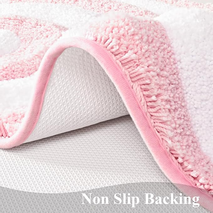 QJHOMO Pink and White Cute Bathroom Rugs Non Slip Bath Mat Modern Aesthetic Bathroom Decor, Geometric Striped Bath Rug Fluffy Floor Mats, Thick Microfiber Carpet Machine Washable (18x26 inch)