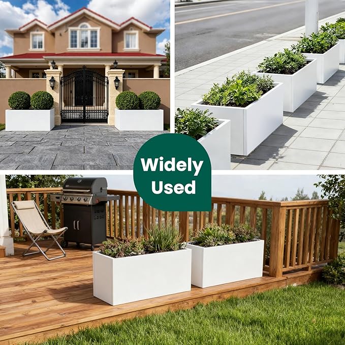 White Steel Rectangular Planter Metal Outdoor Indoor Planter Box 31.5" L x 16" W x 16" H Galvanized Steel Large Rectangle Planters Modern Commercial Residential for Trees Patio Yard Garden