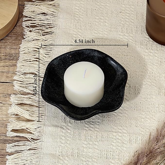 Koythin 2-Piece Ceramic Candle Holder, Aesthetics Candlestick Holders for Tea Lights, Lotus Leaf Shape Candle Stand for Mantle Table, Adorable Vintage Decor for Weddings Dining (Black)