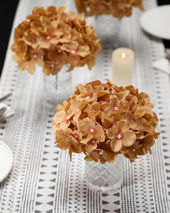 DuHouse Hydrangea Silk Flowers Artificial Hydrangea Heads with Stem Fake Flowers for Wedding Home Garden Centerpiece Pack of 6 (Coffee)