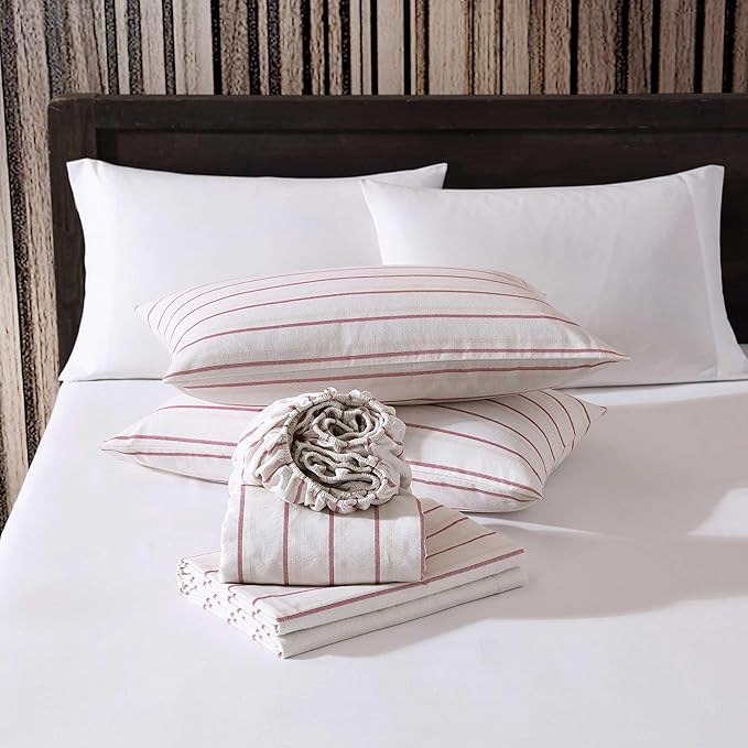 Eddie Bauer - Full Bed Sheets, Cotton Flannel Bedding Set with Matching Pillowcases, Brushed for Extra Softness, Deep Pocket, Oeko-Tex Certified (Cooper Falls Red)