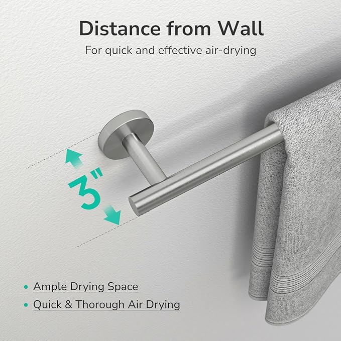 USHOWER Brushed Nickel Towel Bar, 24-Inch Towel Rack for Bathroom Wall Mounted, Thicken SUS304 Stainless Steel Towel Rod Modern Home Decor (Total Length 26-Inch)