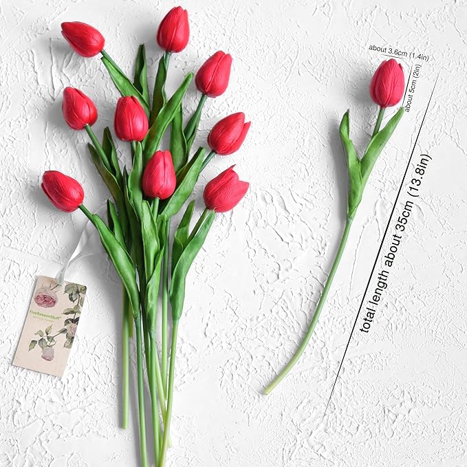FiveSeasonStuff Real Touch Tulips Artificial Flowers – 15 Stems Faux Tulip Bouquet in Gift Box for Wedding, Home Decor, Party, Floral Arrangements (Scarlett Red)